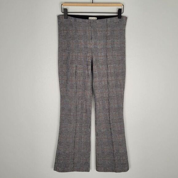 Anthropologie Size S The Essential Crop Flare Stretch Pull On Pants Plaid Gray - Picture 2 of 12